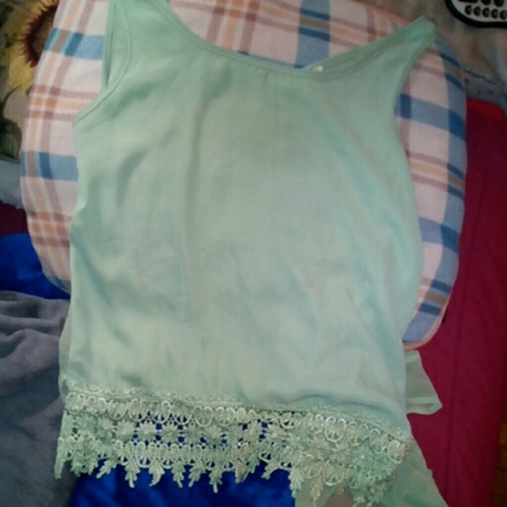 Mint green open back top
